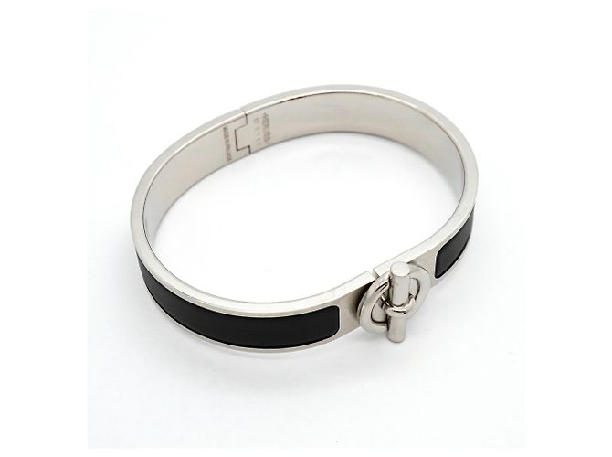 Hermès Hermes Glenan Armreif aus Metall Schwarz Silber - Ansicht 2