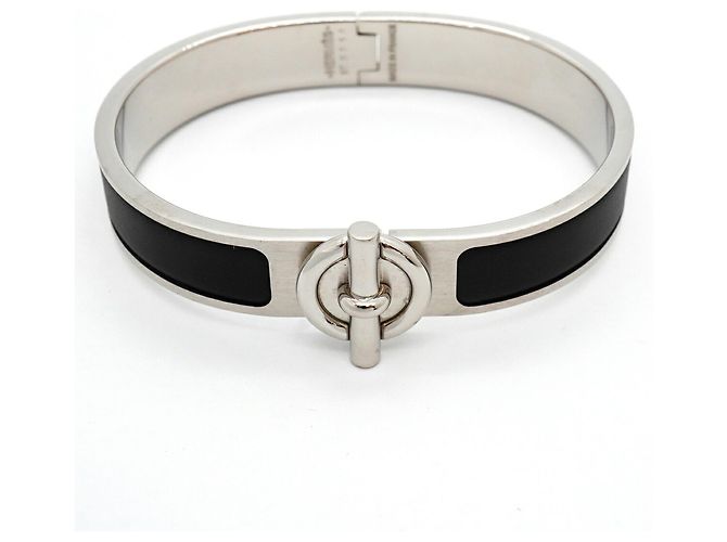 Hermès Hermes Glenan Armreif aus Metall Schwarz Silber - Ansicht 4