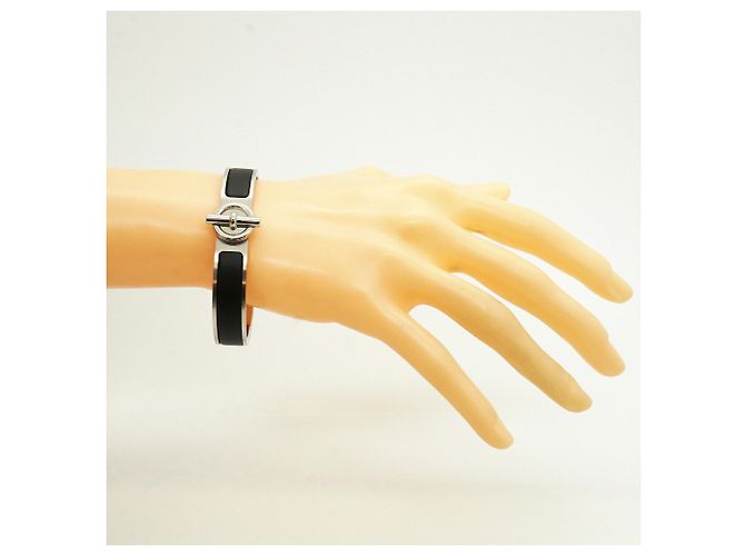 Hermès Hermes Glenan Armreif aus Metall Schwarz Silber - Ansicht 6