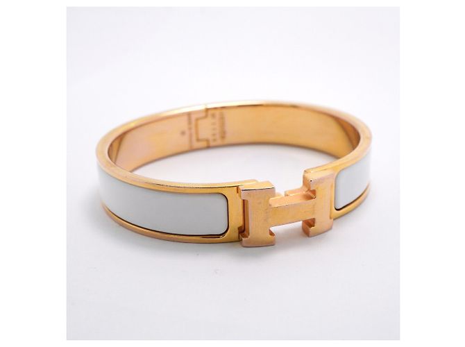Bracelete Hermès Clic Clac PM Branco Dourado - vista 2