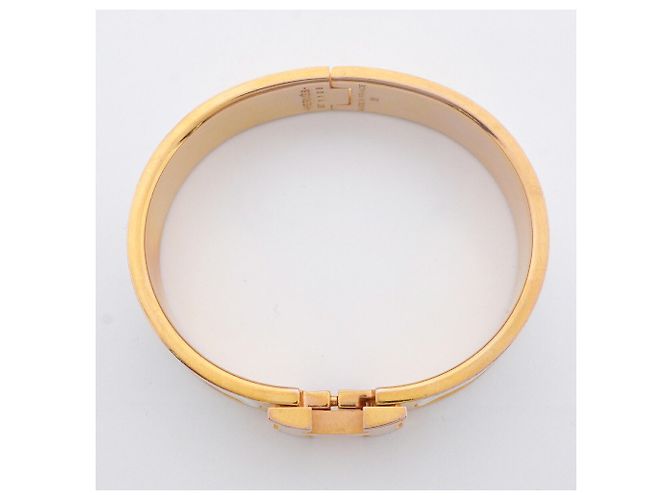 Bracelete Hermès Clic Clac PM Branco Dourado - vista 3