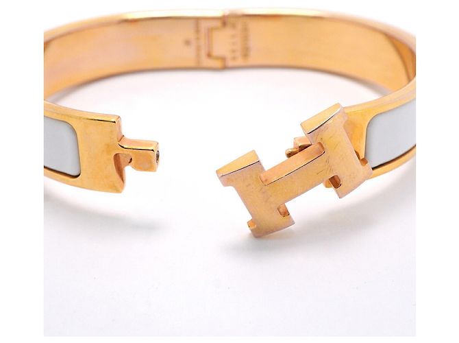 Bracelete Hermès Clic Clac PM Branco Dourado - vista 4