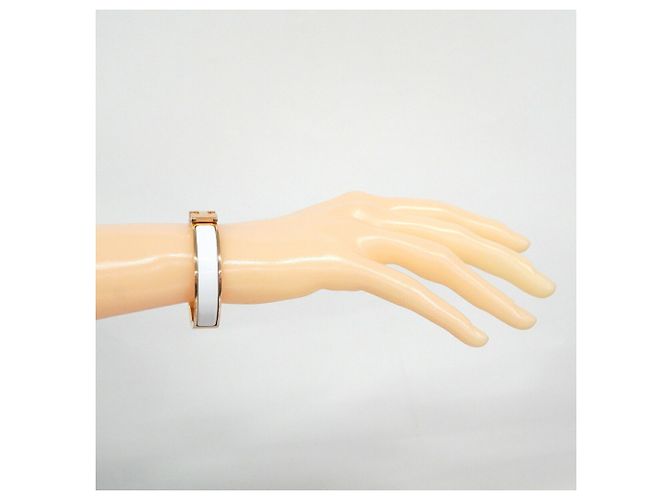 Bracelete Hermès Clic Clac PM Branco Dourado - vista 6