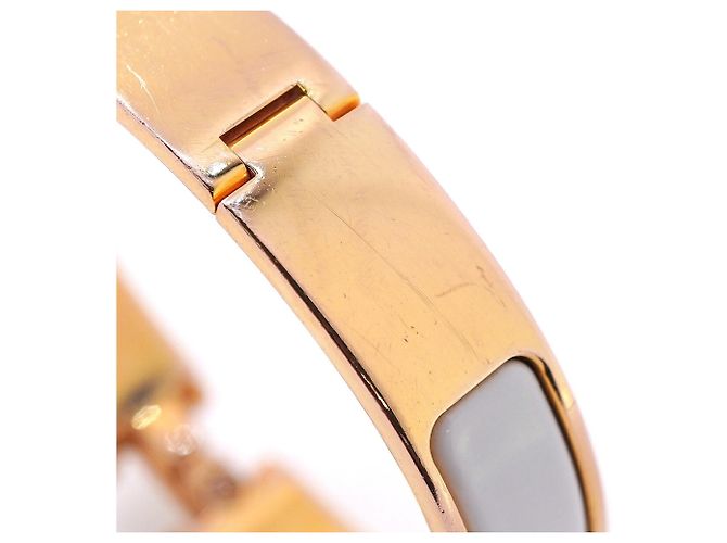 Bracelete Hermès Clic Clac PM Branco Dourado - vista 7