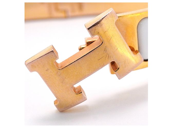 Bracelete Hermès Clic Clac PM Branco Dourado - vista 8