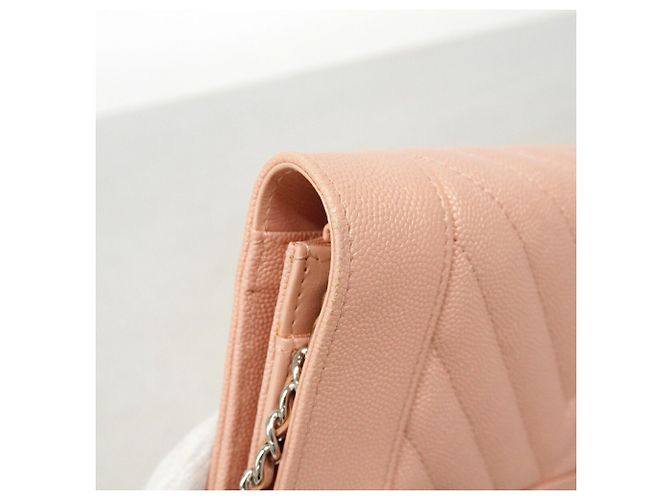 Portafoglio a catena/spalla Chanel in pelle di vitello martellata rosa - vista 6