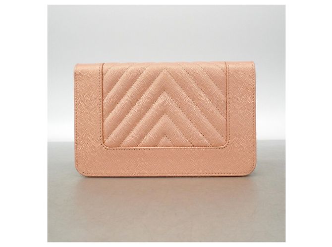 Portafoglio a catena/spalla Chanel in pelle di vitello martellata rosa - vista 9