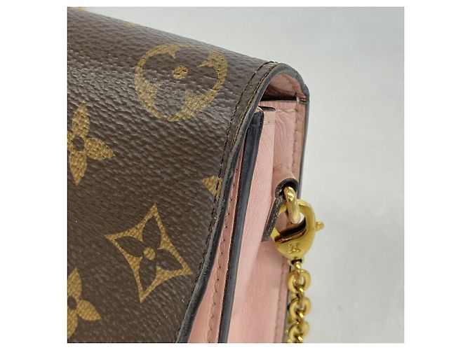 Louis Vuitton Monogram Portefeuille Flore Chain Wallet Marrom Rosa - vista 6