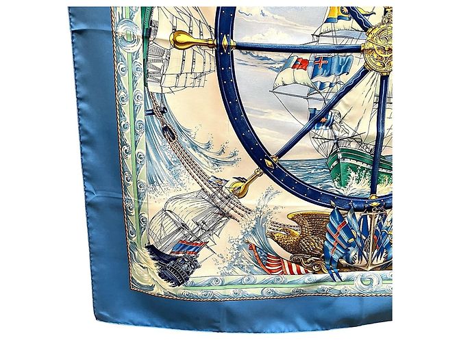 Hermès Pañuelo Hermes Carre 90: VIVE LE VENT Azul - vista 7