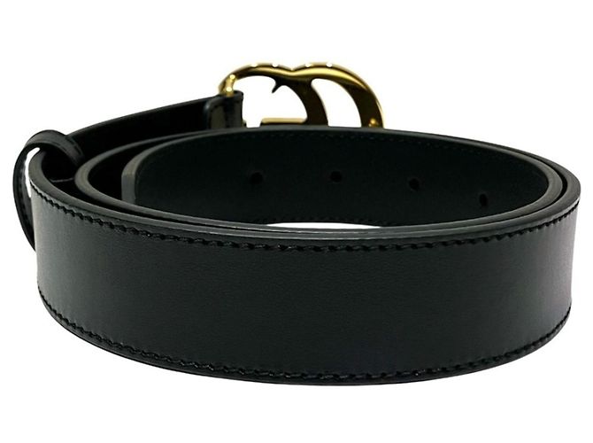 Cinturón de cuero y aleación Gucci GG Marmont Negro Dorado - vista 2