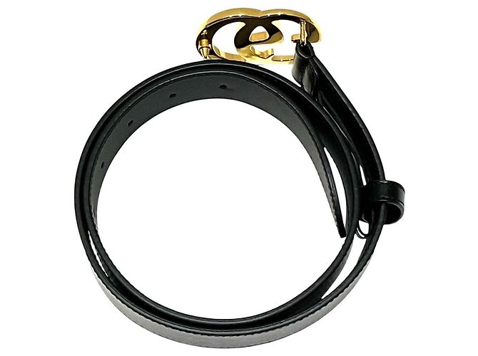 Cinturón de cuero y aleación Gucci GG Marmont Negro Dorado - vista 3
