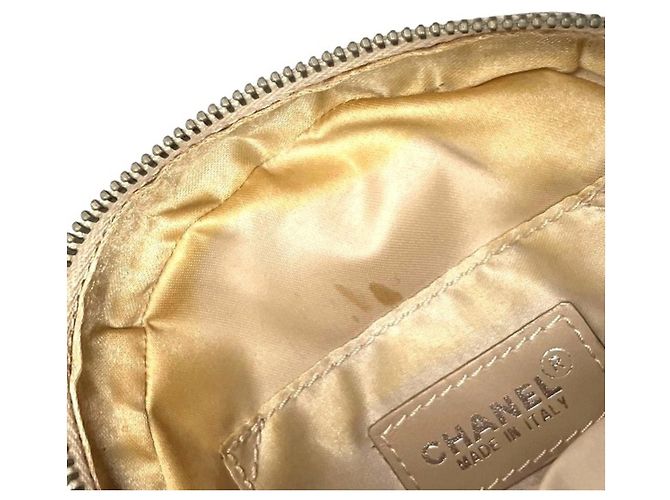 Pochette Chanel Bege de Couro e Tela - vista 7