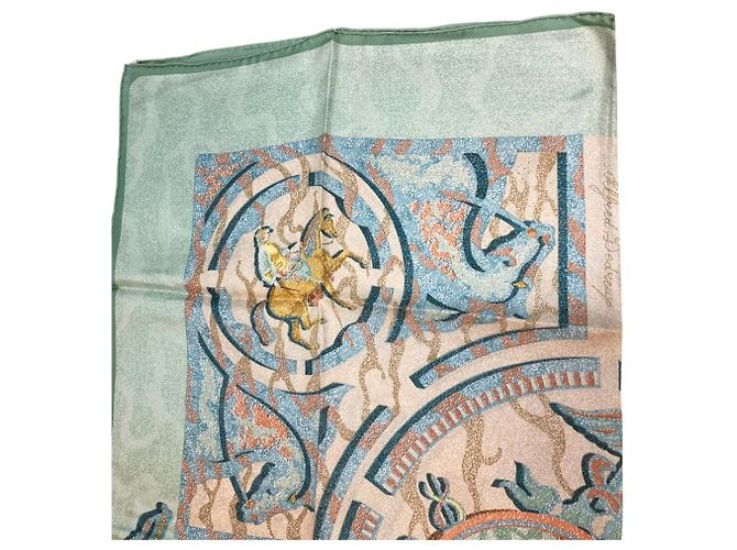 Hermès Foulard di seta Hermes Carre 90 PEINTRE DU CHEVAL Verde - vista 7