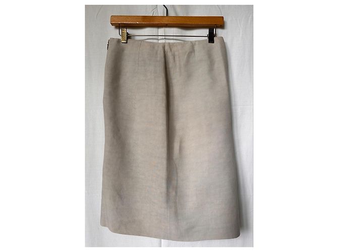 Falda Midi Emporio Armani Beige en Lino con Hebilla - vista 2