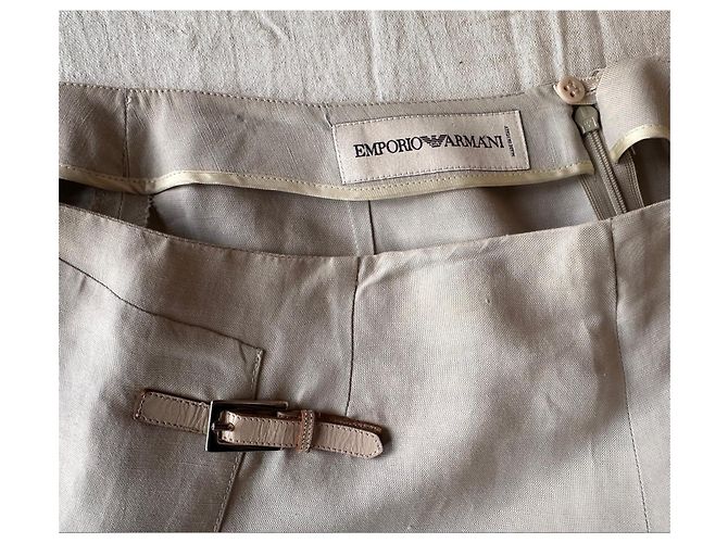 Falda Midi Emporio Armani Beige en Lino con Hebilla - vista 3