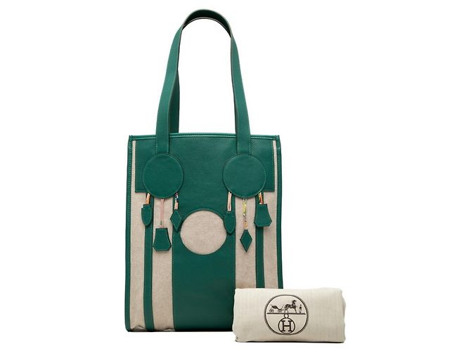 Hermès Sac cabas Hermes Petit H Dreamcatcher Beige Vert - vue 6