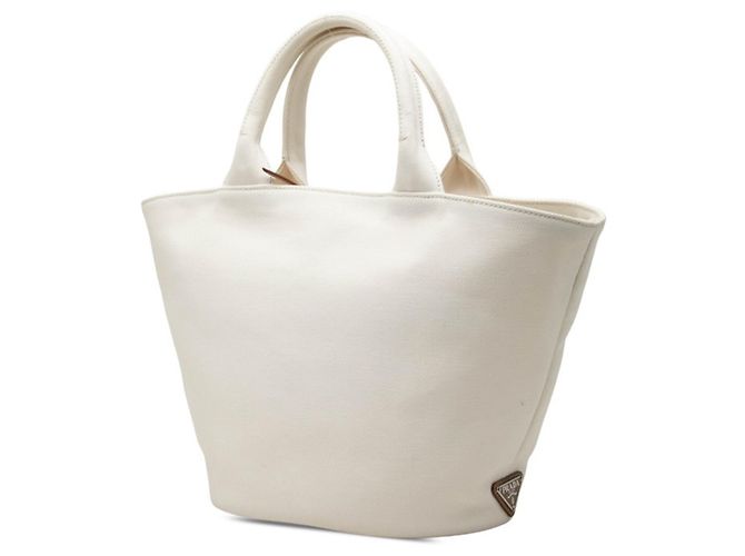 Tote Sac cabas Prada en canapa avec plaque logo triangle Blanc - vue 2
