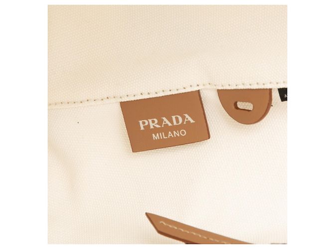 Tote Sac cabas Prada en canapa avec plaque logo triangle Blanc - vue 5