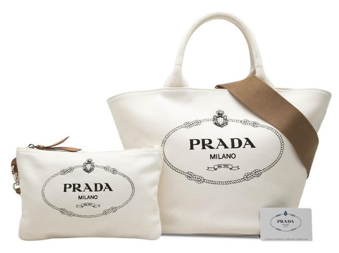 Tote Sac cabas Prada en canapa avec plaque logo triangle Blanc - vue 6