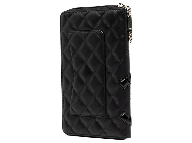 Chanel Cambon Line Coco Mark Round Zipper Long Wallet Black Silvery - view 2