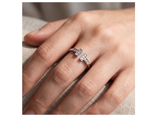Tiffany & Co. T Wire Ring aus 18K Weißgold mit Diamanten, Gr. 56 - Ansicht 9