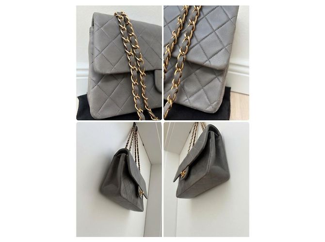 Chanel Classic Double Flap Tasche aus grauem Leder - Ansicht 20