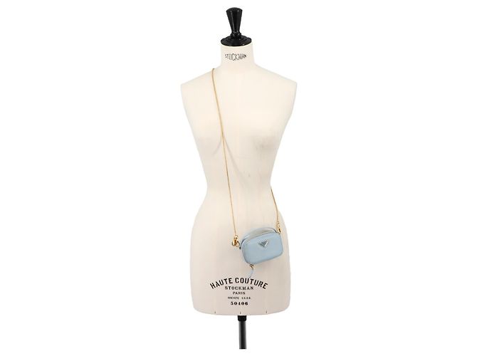 Prada Saffiano Triangle Mini Handbag Pouch Light blue - view 10