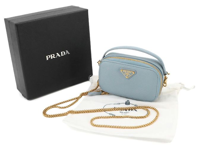 Prada Saffiano Triangle Mini Handbag Pouch Light blue - view 2