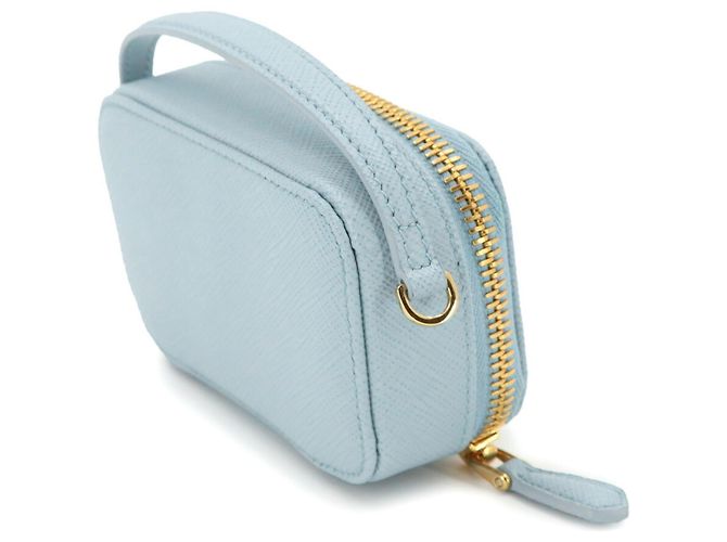 Prada Saffiano Triangle Mini Handbag Pouch Light blue - view 4