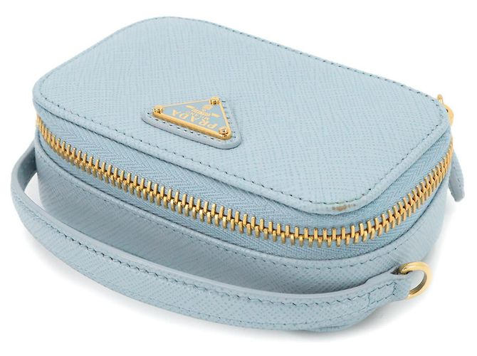 Prada Saffiano Triangle Mini Handbag Pouch Light blue - view 6