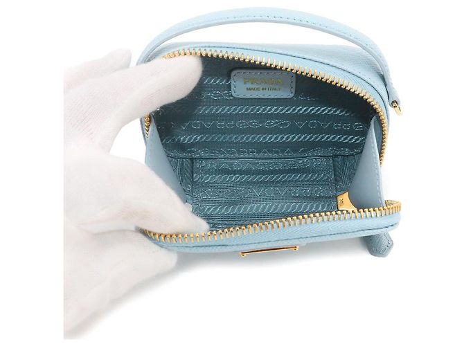 Prada Saffiano Triangle Mini Handbag Pouch Light blue - view 7