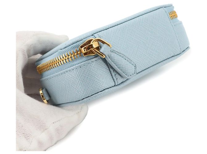 Prada Saffiano Triangle Mini Handbag Pouch Light blue - view 9