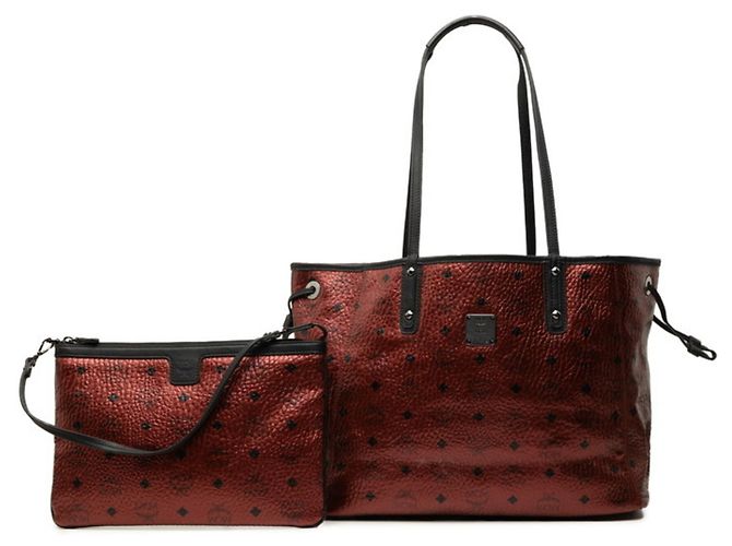 MCM Visetos Logogram Reversible Shoulder Bag Tote Black Red Multiple colors - view 7