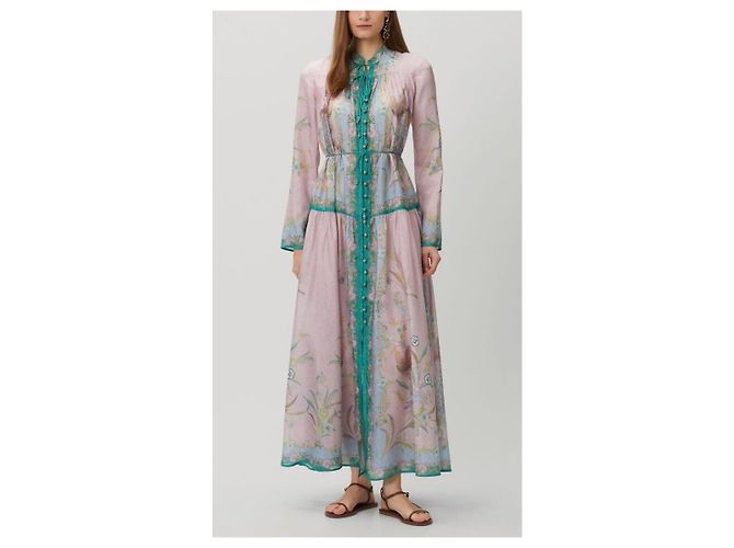 Zimmermann Abito Maxi Indra in Seta Stampata Rosa Blu D'oro Verde - vista 2
