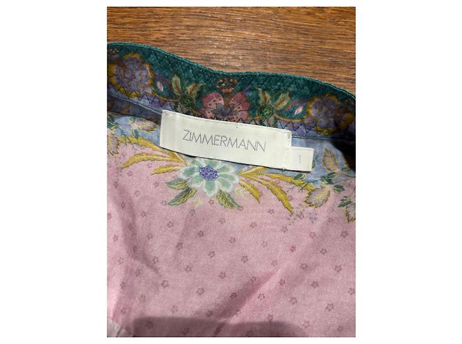 Zimmermann Abito Maxi Indra in Seta Stampata Rosa Blu D'oro Verde - vista 3