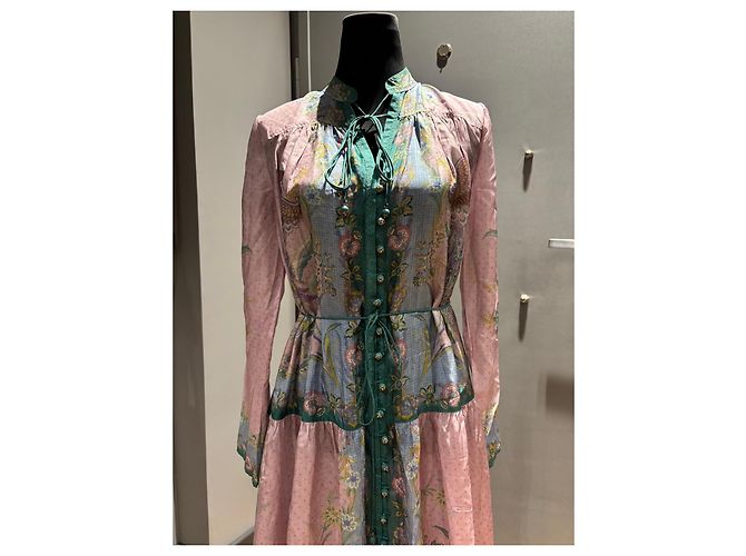 Zimmermann Abito Maxi Indra in Seta Stampata Rosa Blu D'oro Verde - vista 4