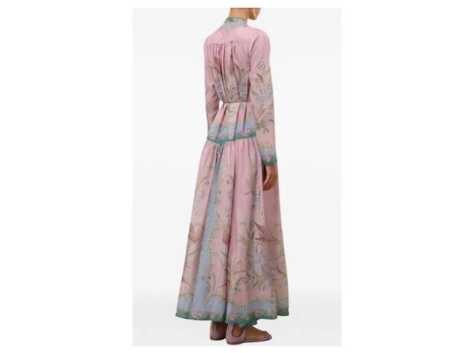 Zimmermann Abito Maxi Indra in Seta Stampata Rosa Blu D'oro Verde - vista 7