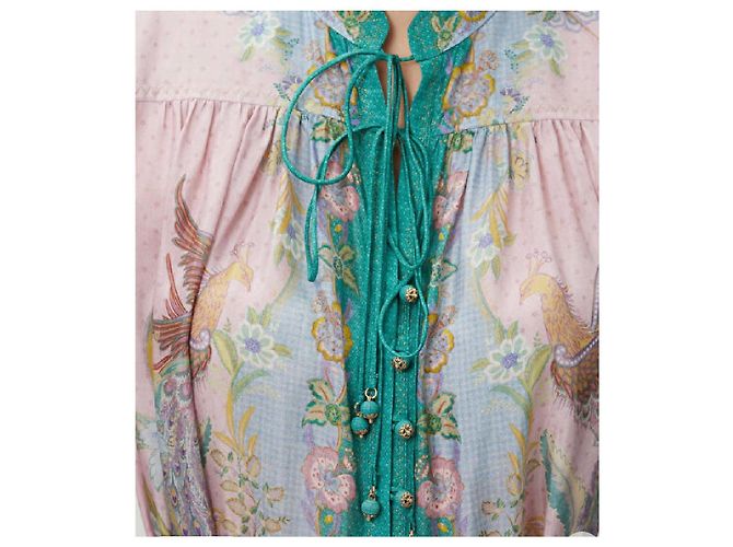 Zimmermann Abito Maxi Indra in Seta Stampata Rosa Blu D'oro Verde - vista 8
