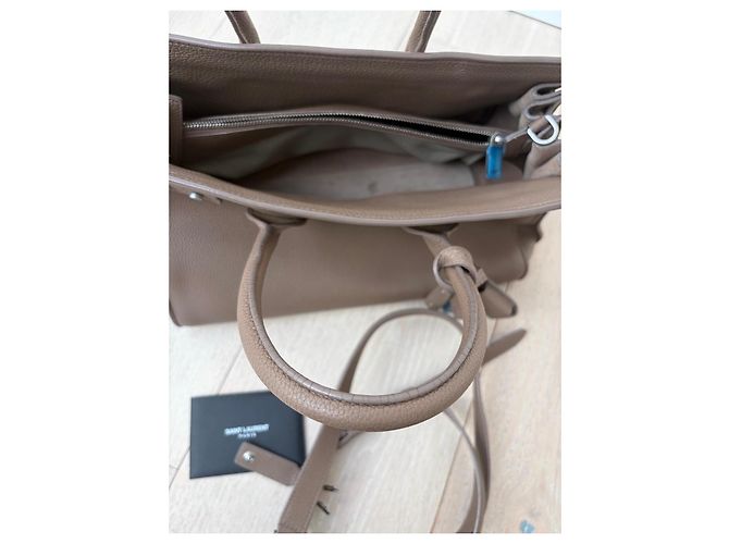 Autre Marque Saint Laurent Sac de Jour Souple Borsa a Mano Pelle Marrone Beige Taupe - vista 10