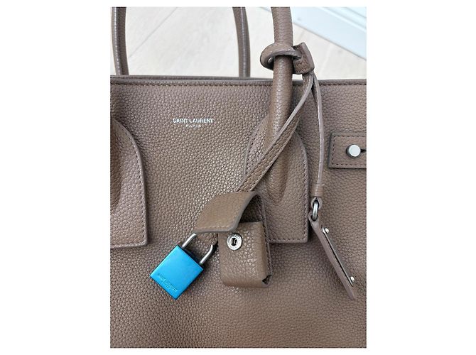 Autre Marque Saint Laurent Sac de Jour Souple Borsa a Mano Pelle Marrone Beige Taupe - vista 13