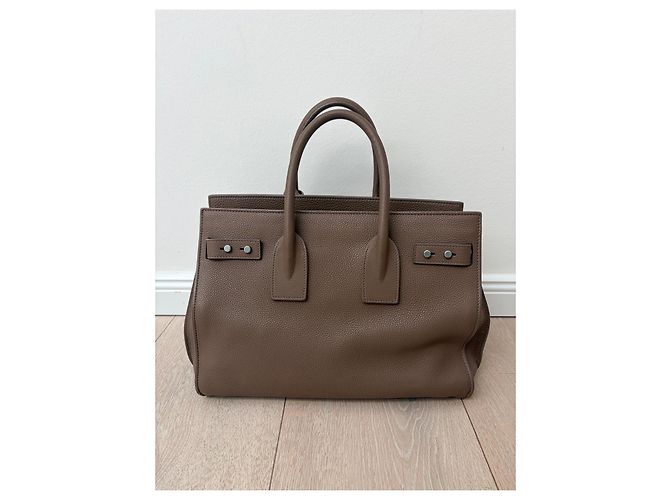 Autre Marque Saint Laurent Sac de Jour Souple Borsa a Mano Pelle Marrone Beige Taupe - vista 14