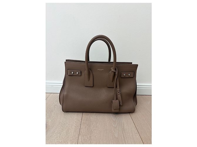 Autre Marque Saint Laurent Sac de Jour Souple Borsa a Mano Pelle Marrone Beige Taupe - vista 15