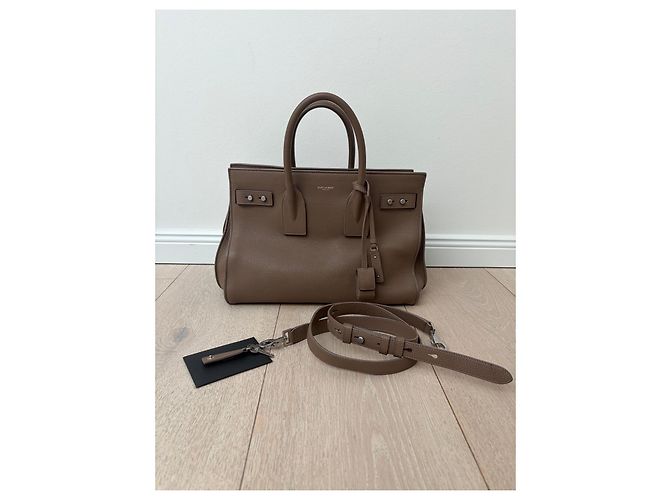 Autre Marque Saint Laurent Sac de Jour Souple Borsa a Mano Pelle Marrone Beige Taupe - vista 16
