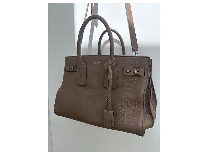 Autre Marque Saint Laurent Sac de Jour Souple Borsa a Mano Pelle Marrone Beige Taupe - vista 3