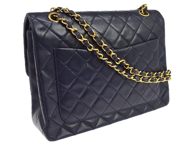 Chanel Vintage Classic Double Flap Quilted Lambskin Medium Marineblau - Ansicht 2