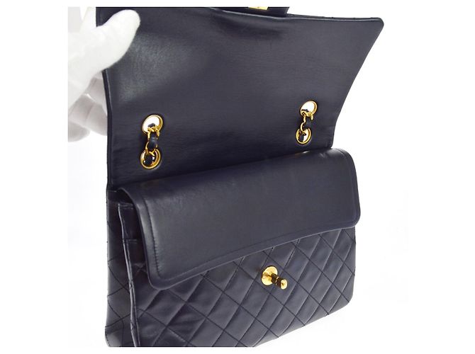 Chanel Vintage Classic Double Flap Quilted Lambskin Medium Marineblau - Ansicht 6