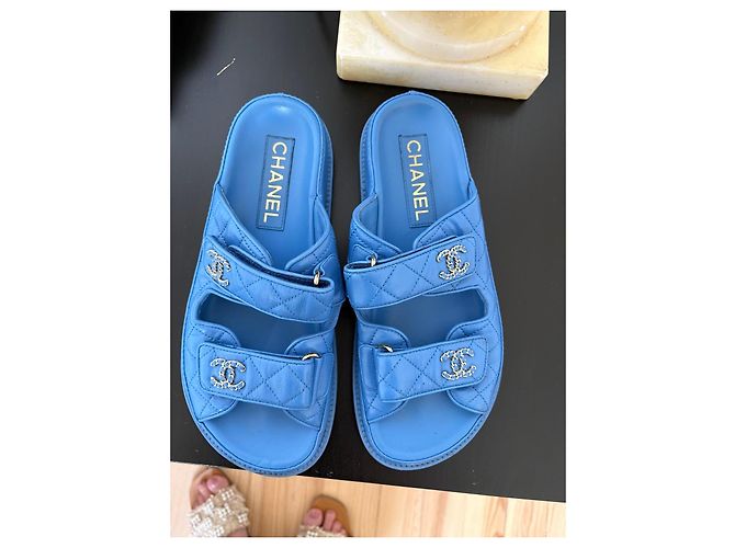 Chanel Blue Quilted Leather Flat Sandals - view 2