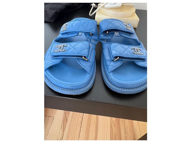 Chanel Blue Quilted Leather Flat Sandals - view 3