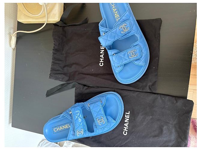 Chanel Blue Quilted Leather Flat Sandals - view 6
