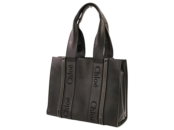 Bolso Tote Chloé Woody Leather Negro - vista 7